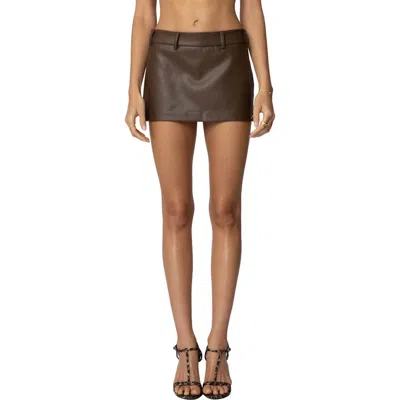 Edikted Crawford Faux Leather Miniskort In Brown