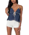 Edikted Pleated Split Front Halter Top In Navy