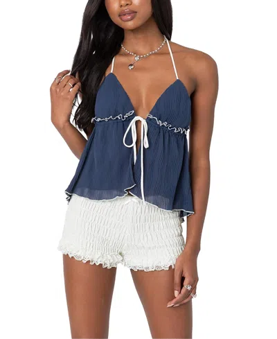 EDIKTED CRINKLED SPLIT FRONT HALTER TOP