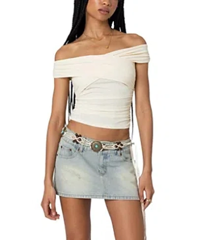 Edikted Crisscross Off Shoulder Top In Cream