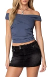 Edikted Crisscross Off The Shoulder Top In Dark-gray