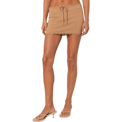 Edikted Crochet Trim Knit Mini Skirt In Mocha