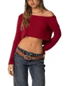 Edikted Cropped Off Shoulder Top In Burgundy