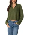 Edikted Cropped Rib Knit Half Zip Sweater In Olive