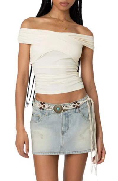 Edikted Crisscross Off Shoulder Top In Cream