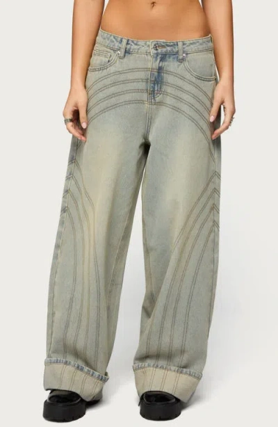 Edikted Cuffed Low Rise Baggy Jeans In Green