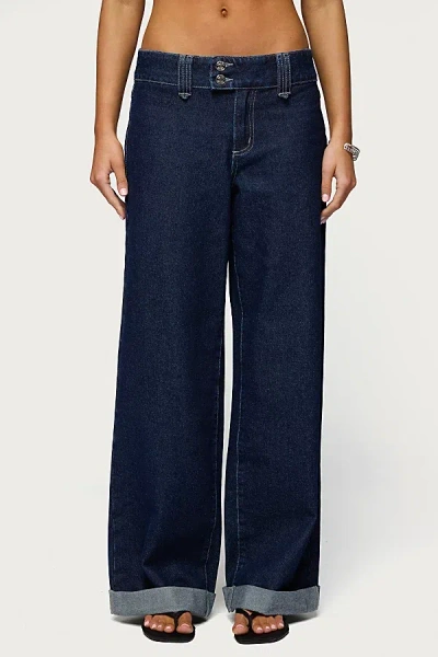 Edikted Cuffed Low Rise Straight Leg Jean In Indigo/rinse/washed, Women's At Urban Outfitters In Blue