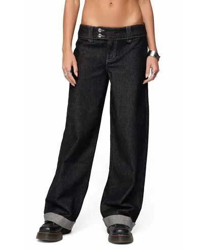 Edikted Cuffed Low Rise Straight Leg Jeans In Burgundy