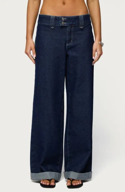 Edikted Cuffed Wide Leg Jeans In Blue