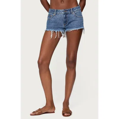 Edikted Cutoff Denim Shorts In Blue