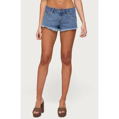 Edikted Cutoff Denim Shorts In Blue