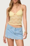 Edikted Cutout Sheer Crop Lace Camisole In Yellow