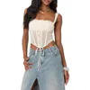 Edikted Dafne Shirred Bust Sheer Mesh Corset Top In Beige
