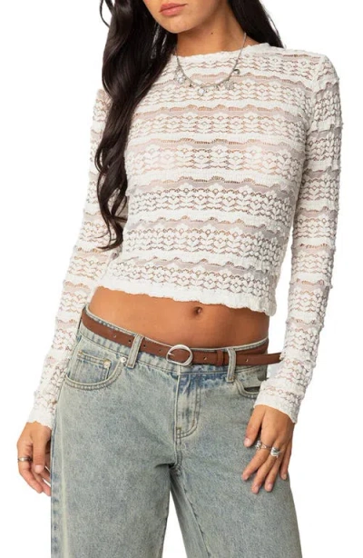 Edikted Daisey Textured Sheer Lace Crop Top In Cream