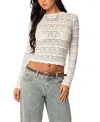 Edikted Daisey Textured Sheer Lace Crop Top In Cream