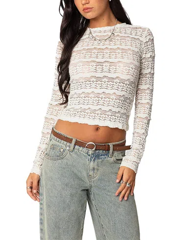 EDIKTED DAISEY TEXTURED SHEER LACE TOP