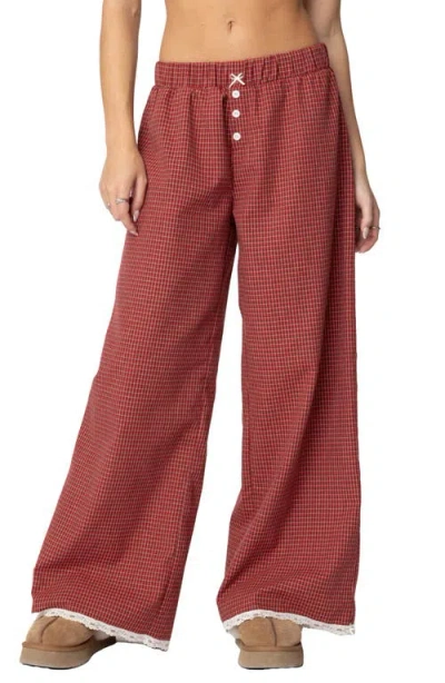 Edikted Dakota Plaid Pants In Red