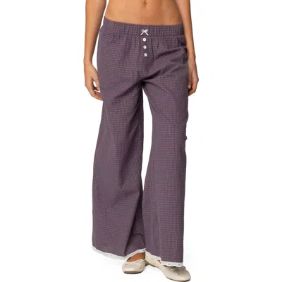 Edikted Dakota Plaid Pull-on Relaxed Fit Pants In Purple