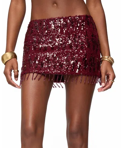 Edikted Dalis Fringed Sequin Mini Skirt In Burgundy