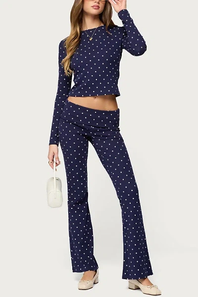 Edikted Daliya Polka Dot Fold Over Pants In Navy, Women's At Urban Outfitters In Blue