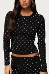 Edikted Daliya Polka Dot Crop Stretch Cotton T-shirt In Black