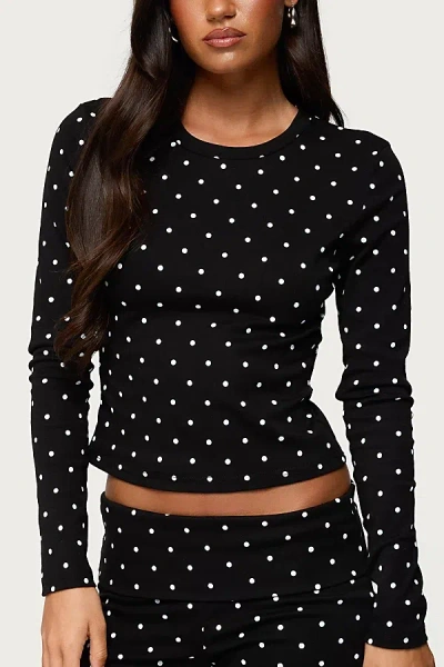 Edikted Daliya Polka Dot Crop Stretch Cotton T-shirt In Black