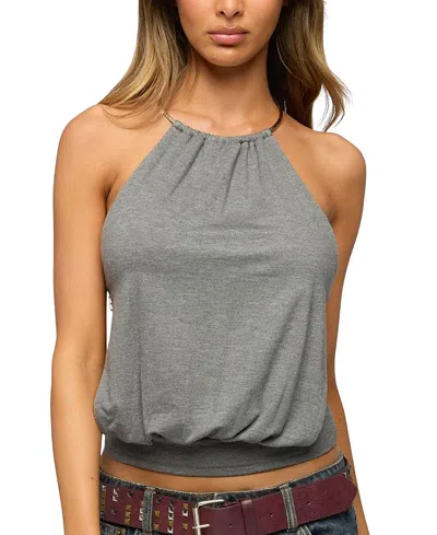 Edikted Damarey Chain Backless Halter Top In Gray