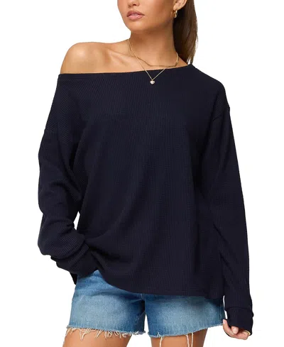 Edikted Damari Off Shoulder Oversized Waffle Top In Blue