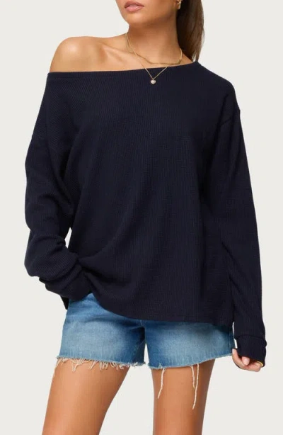 Edikted Damari One-shoulder Oversize Sweater In Blue