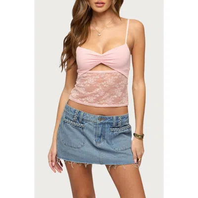 Edikted Damarie Sheer Lace Cutout Camisole In Pink