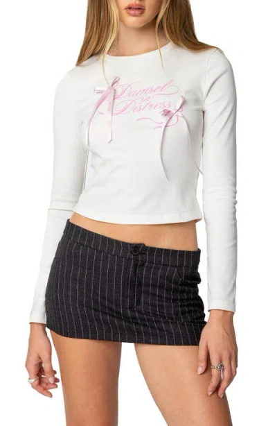 Edikted Damsel Long Sleeve Graphic T-shirt In White
