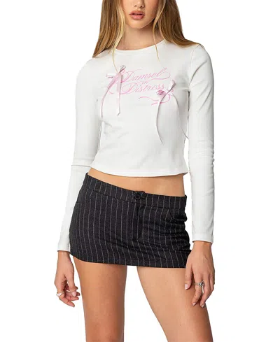 Edikted Damsel Long Sleeve Graphic T-shirt In White