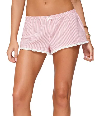 Edikted Danna Pinstripe Shorts In Pink