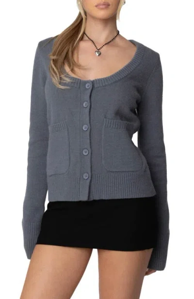 Edikted Daphnee Patch Pocket Cardigan In Gray