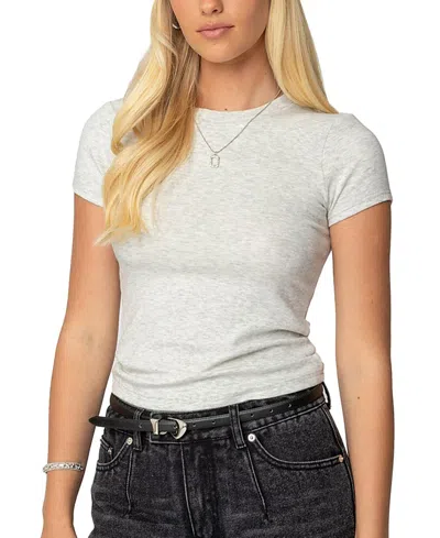 Edikted Daphney Ribbed T-shirt In Light-gray