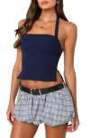 Edikted Dara Crop Halter Top In Navy