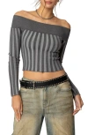 Edikted Daren Off The Shoulder Ribbed Crop Sweater In Dark-gray