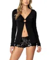 Edikted Daria Split Front Long Sleeve Shirt In Black