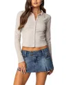 Edikted Darin Button-up Rib Crop Top In Light Gray