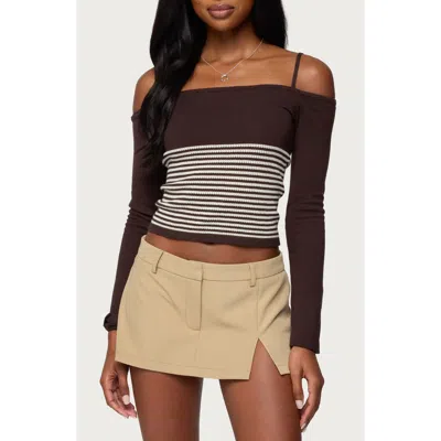 EDIKTED EDIKTED DARYA STRIPE COLD SHOULDER CROP TOP