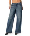 Edikted Davis Grommet Low Rise Wide Leg Jeans In Blue-washed