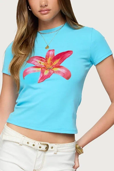 Edikted Daylily T-shirt Top In Turquoise, Women's At Urban Outfitters In Blue