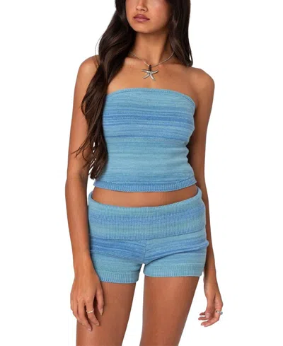 Edikted Daytona Space Dye Knit Strapless Top In Blue