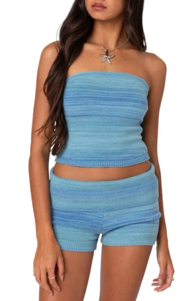 Edikted Daytona Space Dye Knit Strapless Top In Blue