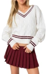 Edikted Dean V Neck Cable Knit Sweater In Cream