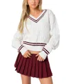 Edikted Dean V Neck Cable Knit Sweater In Cream