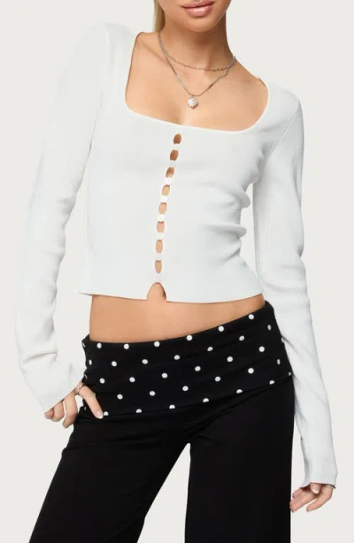 Edikted Deane Cutout Button Long Sleeve Crop Top In White