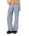 Edikted Debbie Ripped Low Rise Wide Leg Jeans In Light Blue