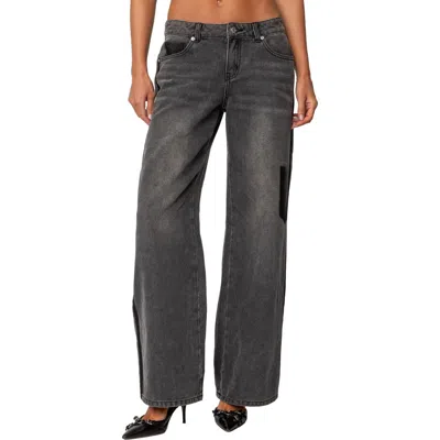 Edikted Deconstructed Low Rise Wide Leg Jeans In Black-washed
