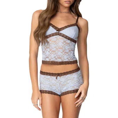 Edikted Dee Pointelle Stitch & Lace Camisole In Light-blue
